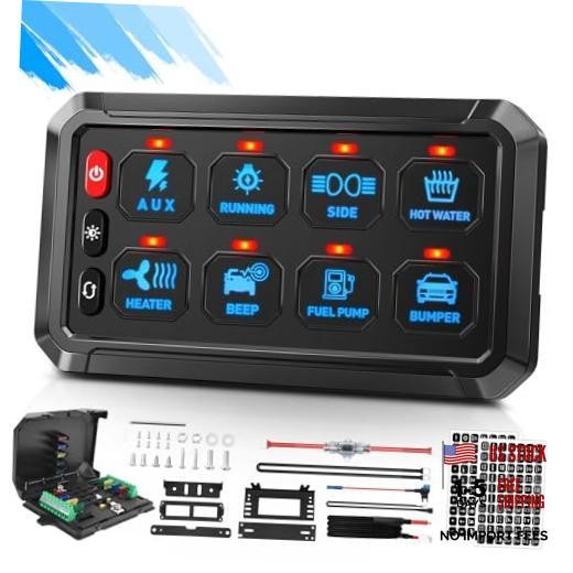 Switch Panel 12V Automotive Switch Panel with Fuse | Momentary On 8 Gang Blue