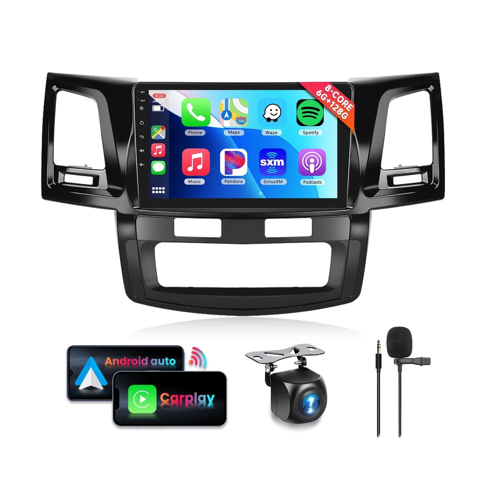 8 Core+6G+128G Car Radio Stereo for Toyota HILUX 2005-2014, Wireless Carplay ...