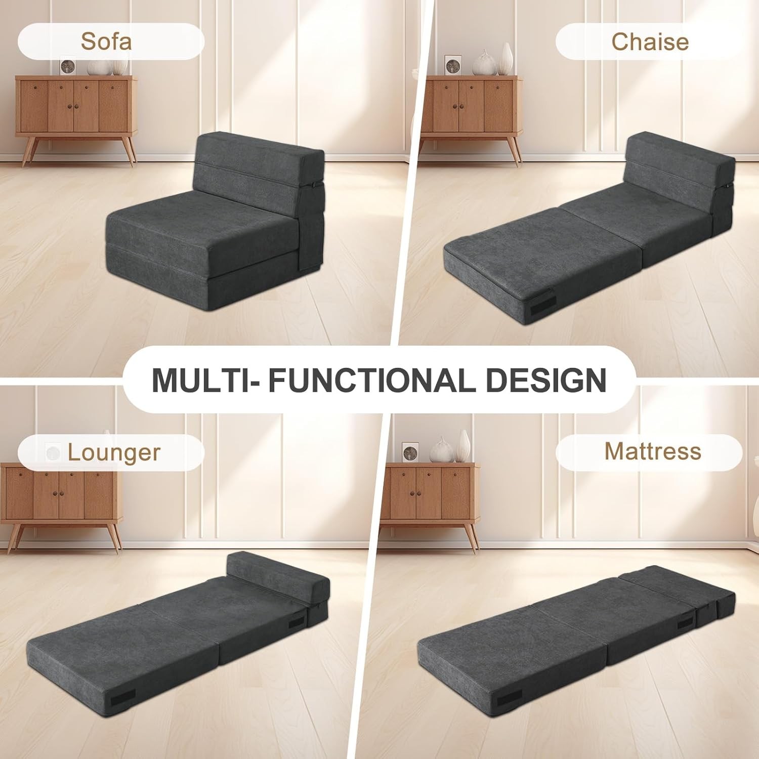 Folding Sofa Bed Single Size W/ Pillow Memory Foam Convertible Sleeper Chair