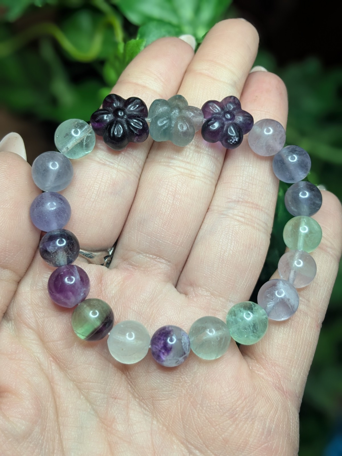 Fluorite Flower Beaded Bracelet