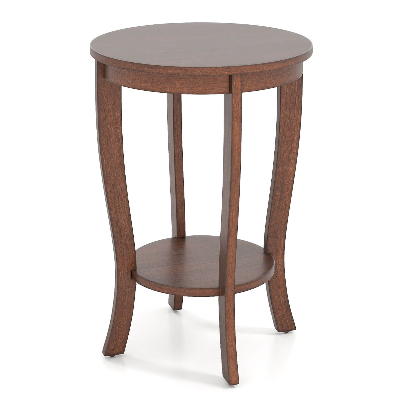 2-Tier End Table 18" Round Compact Sofa Side Nightstand w/Storage Shelf