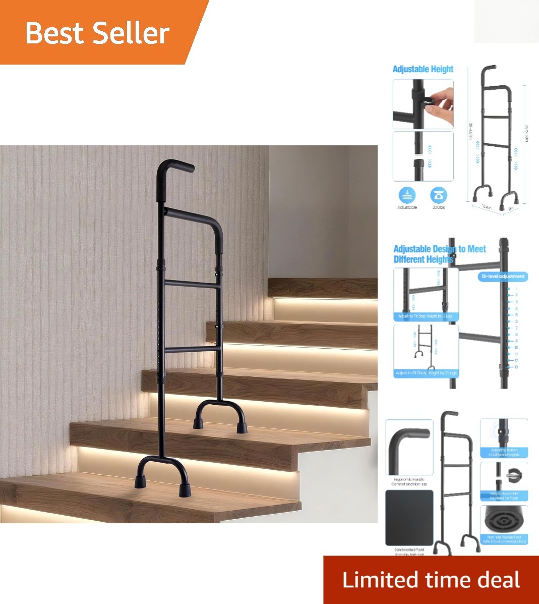 Lightweight and Portable Stair Aid Cane - 13 Levels for Elderly and Post-Surgery