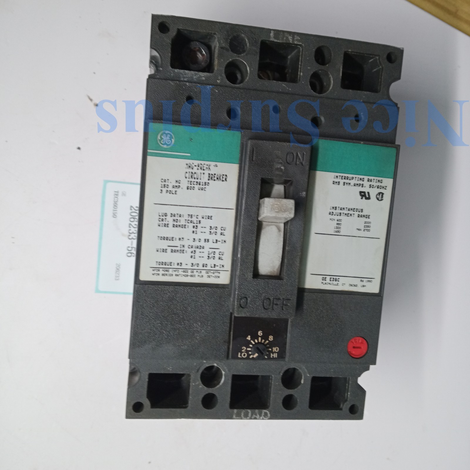 GE Circuit Breaker TEC36150 # 206233-56