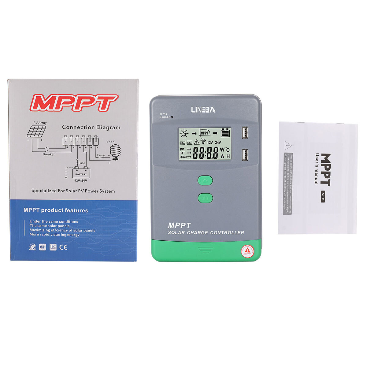 30A MPPT 12V 24V Solar Charge Controller with LCD Display Auto Regulator 2 USB