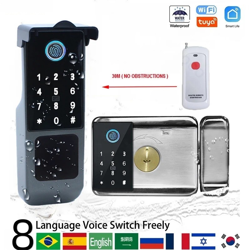 Fingerprint Door Lock Tuya WiFi Bluetooth TTLock App Card Keyless Waterproof