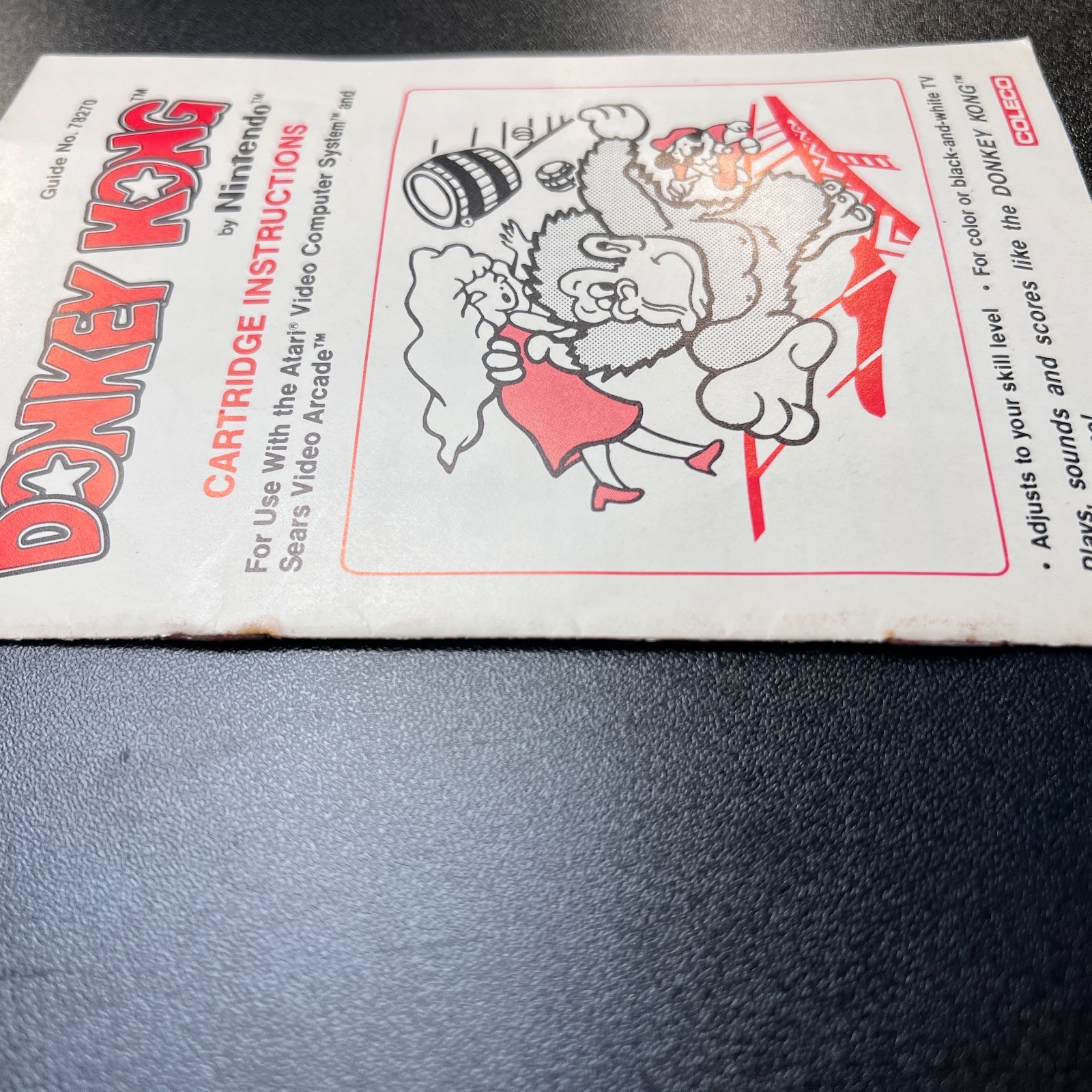 Donkey Kong Atari 2600 Manual Only - Coleco Guide 78270 - Original Instructions