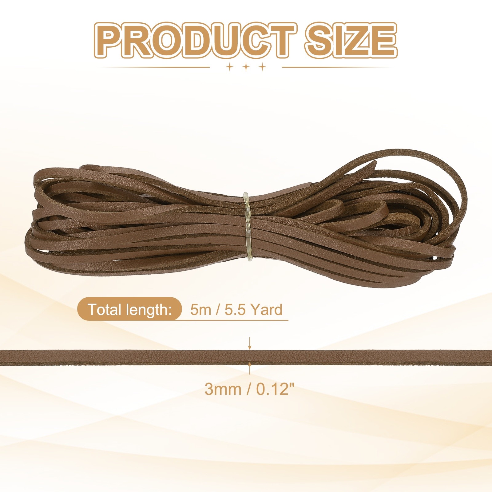 3 mm x 5.5 Yd Leather String Flat Leather Cord Light Coffee