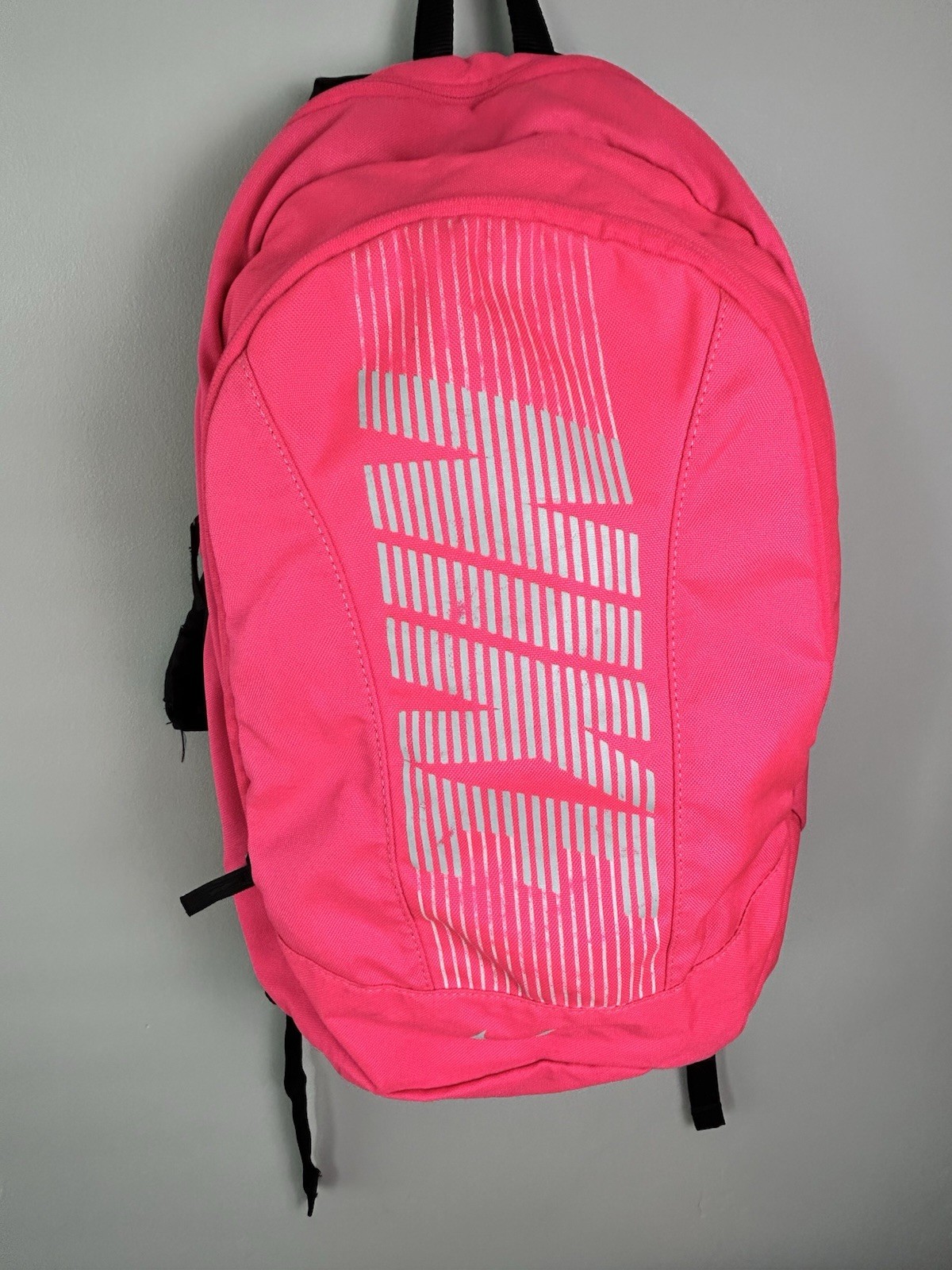 Nike Pink Backpack Large Black Logo Padded Back School Gym Bag