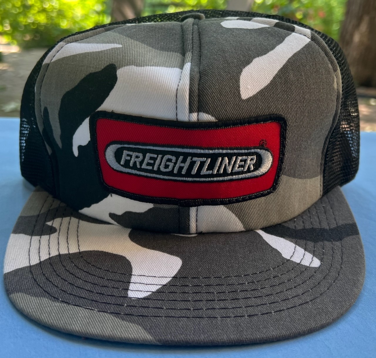 Freightliner Semi Trucker Hat Gray Camo with Red Patch Ball Cap Summer Mesh NEW