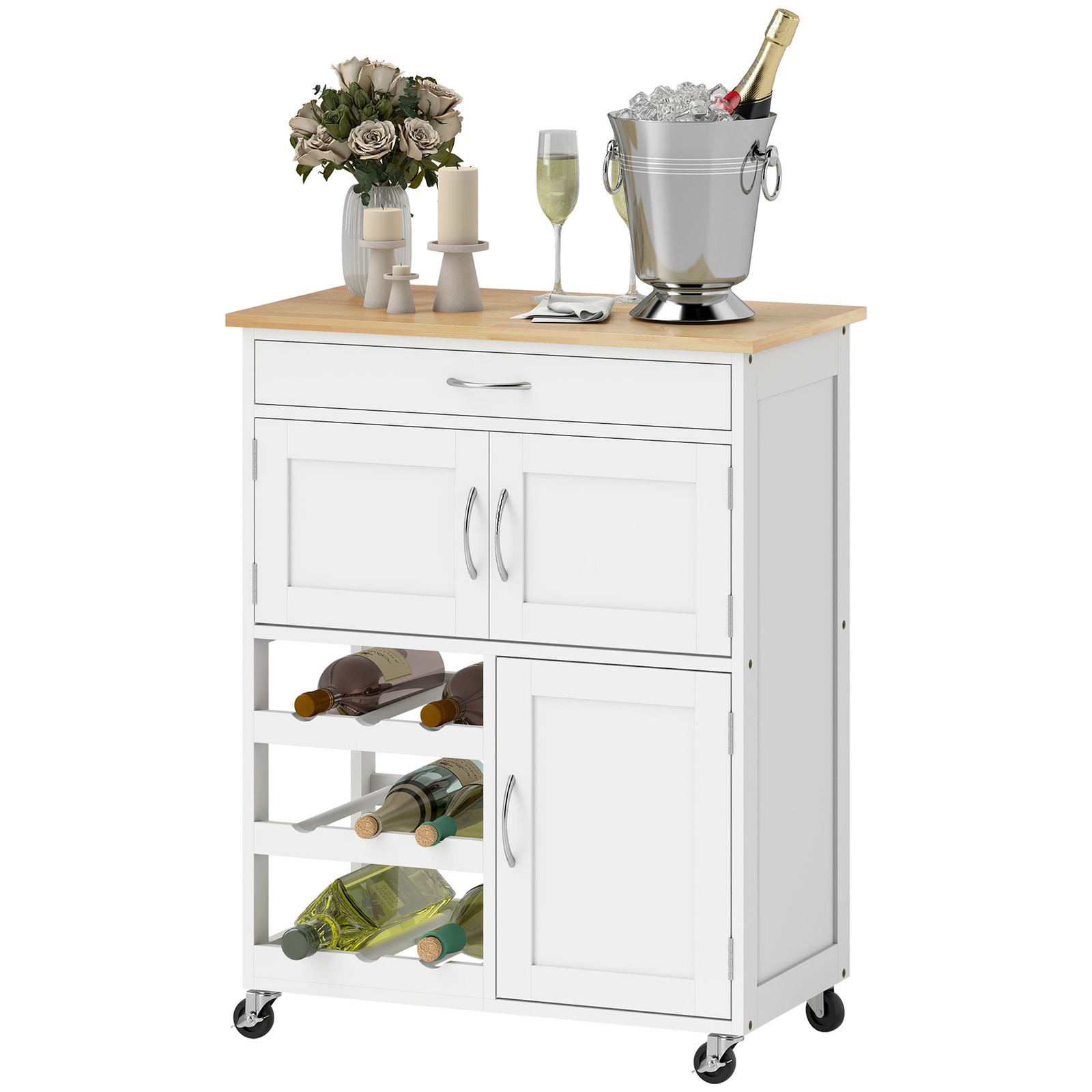 Bar Cart Rolling Kitchen Island on Wheels with Wine Rack