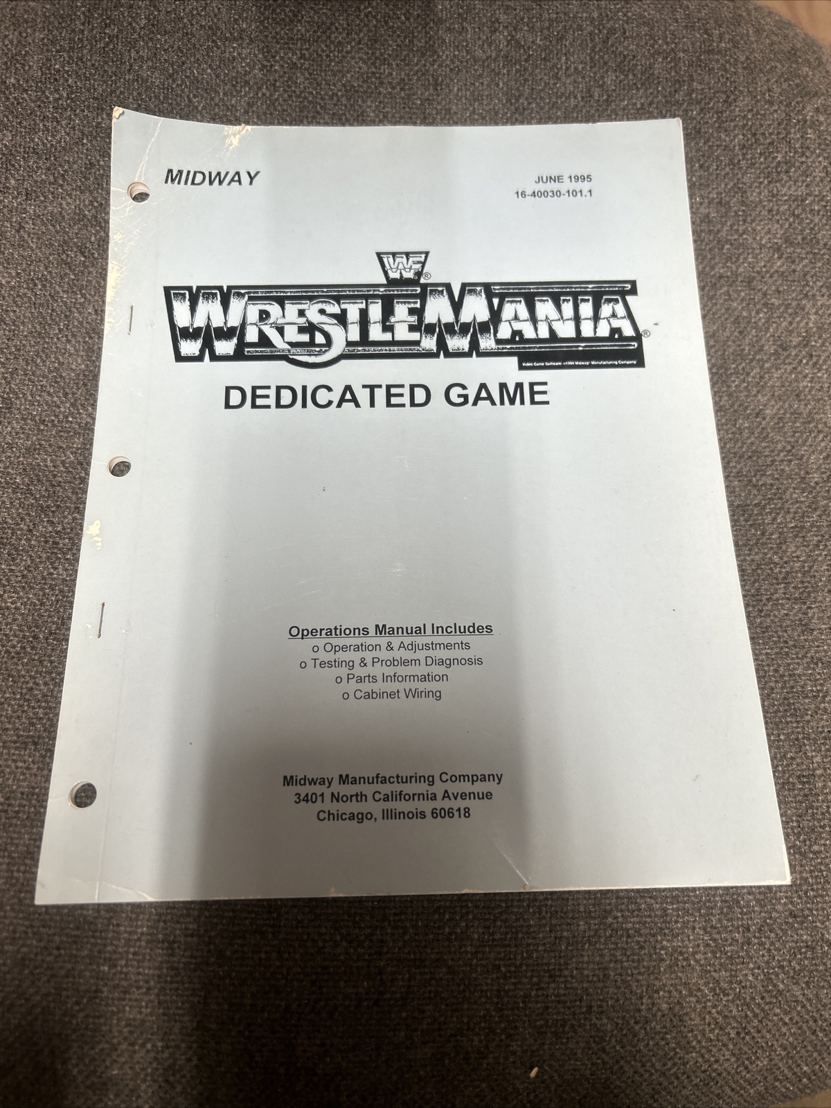 Midway WRESTLE MANIA Dedicated Game Arcade Video Game Manual - used original