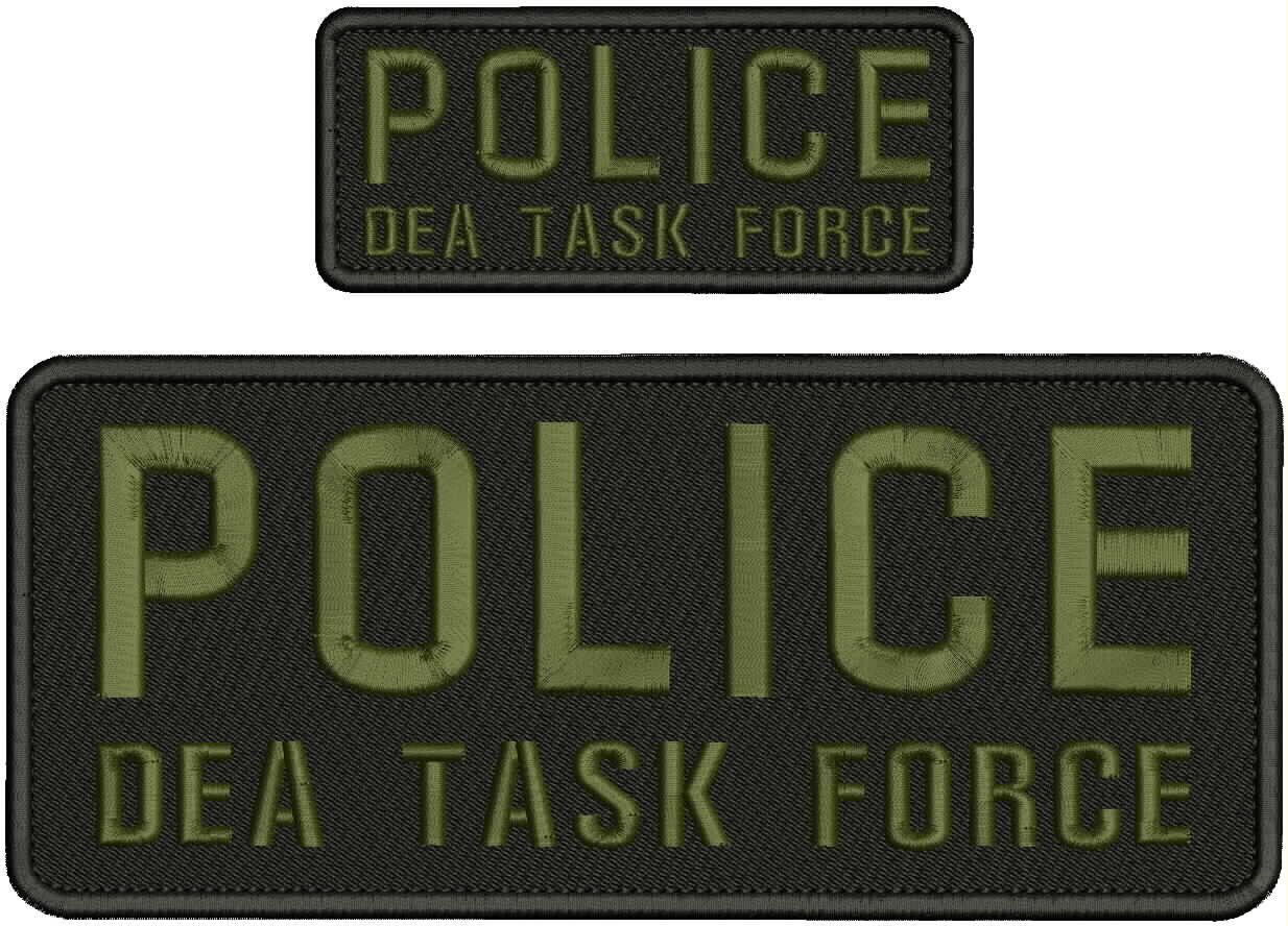 POLICE D E A TASK F EMBRIDERY PATCH 10X4 and 5x2 hook on back black/od green