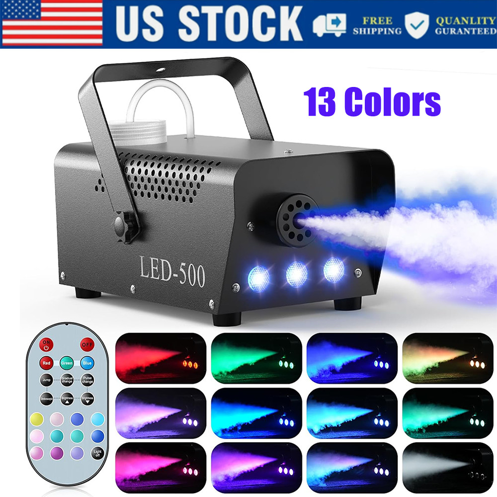 500W LED Smoke Fog Machine RGB Color Stage Fogger Effect Halloween Disco Club US