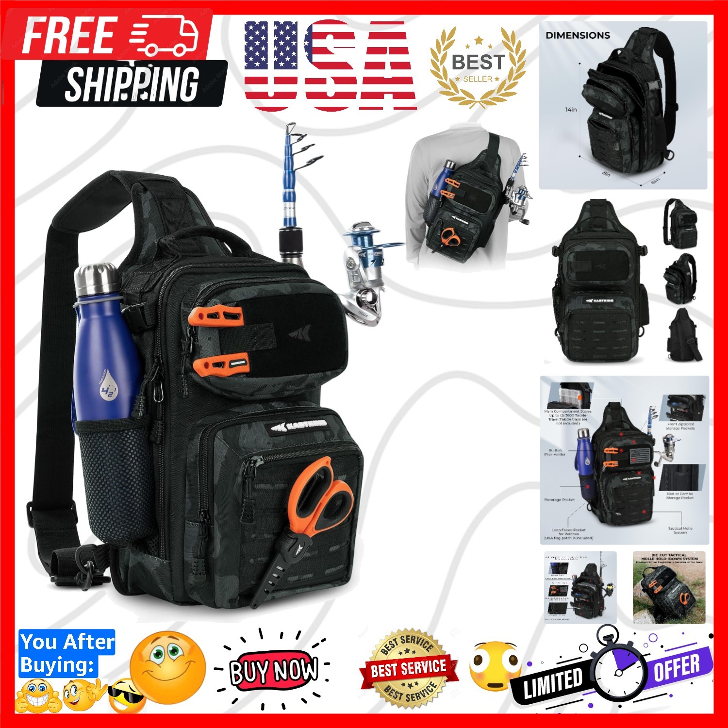 BlowBak Tactical Sling Tackle Bag-Lightweight Fishing Backpack Storge Fishing...