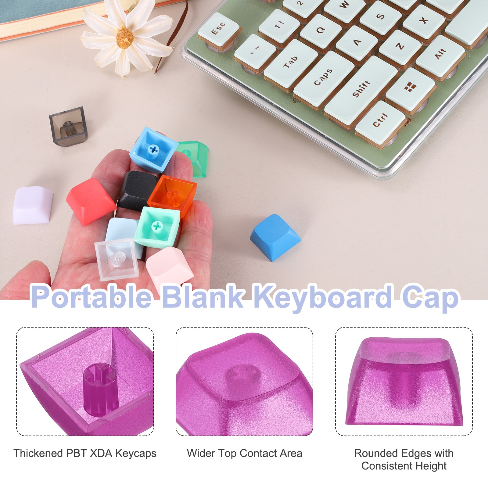 20Pcs XDA Profile Keycap Set PBT Mechanical Numeric Keypads, Clear Purple