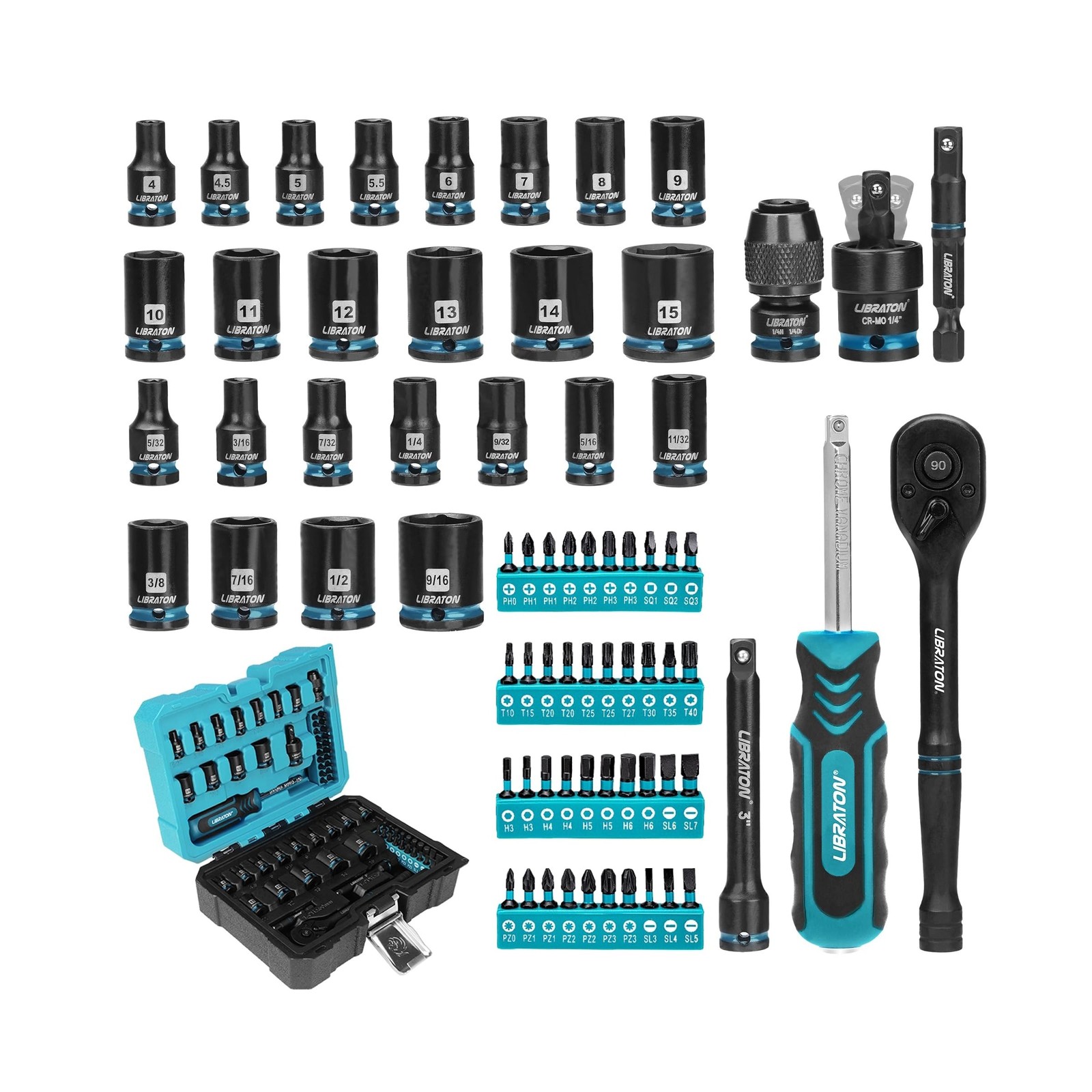 LIBRATON 71PCS 1/4 Impact Socket Set, Complete SAE & Metric Soc... FAST USA SHIP