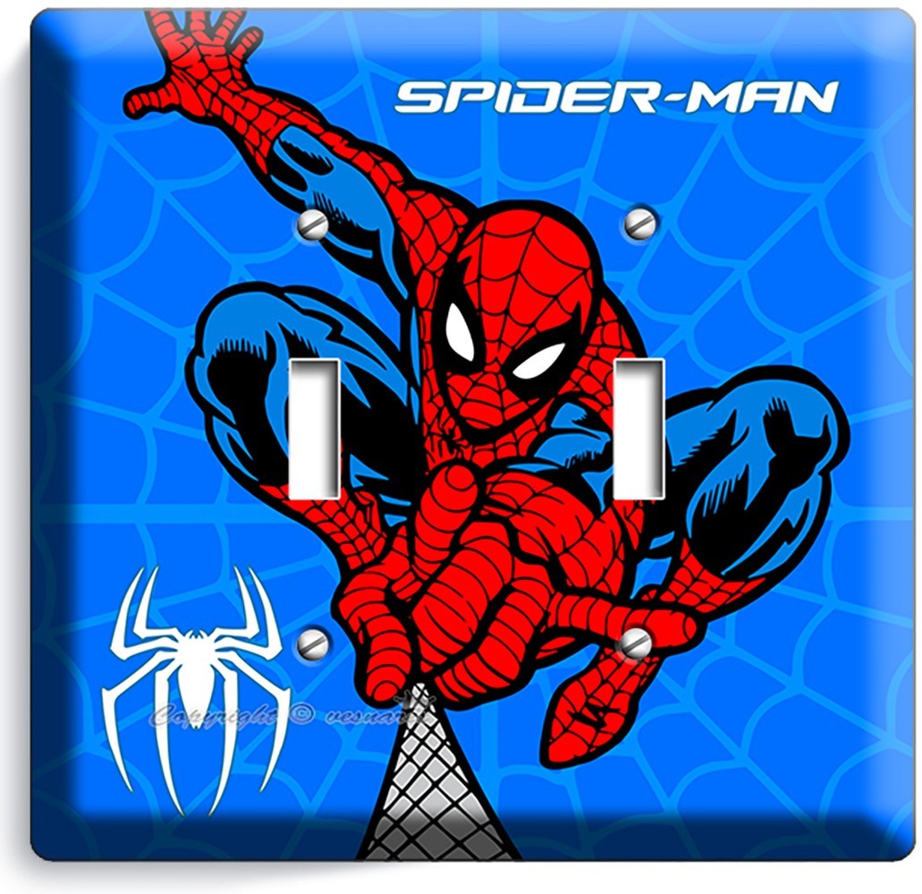 AMAZING SPIDER-MAN SUPERHERO 2 GANG LIGHT SWITCH WALL PLATE BOYS GAME ROOM DECOR
