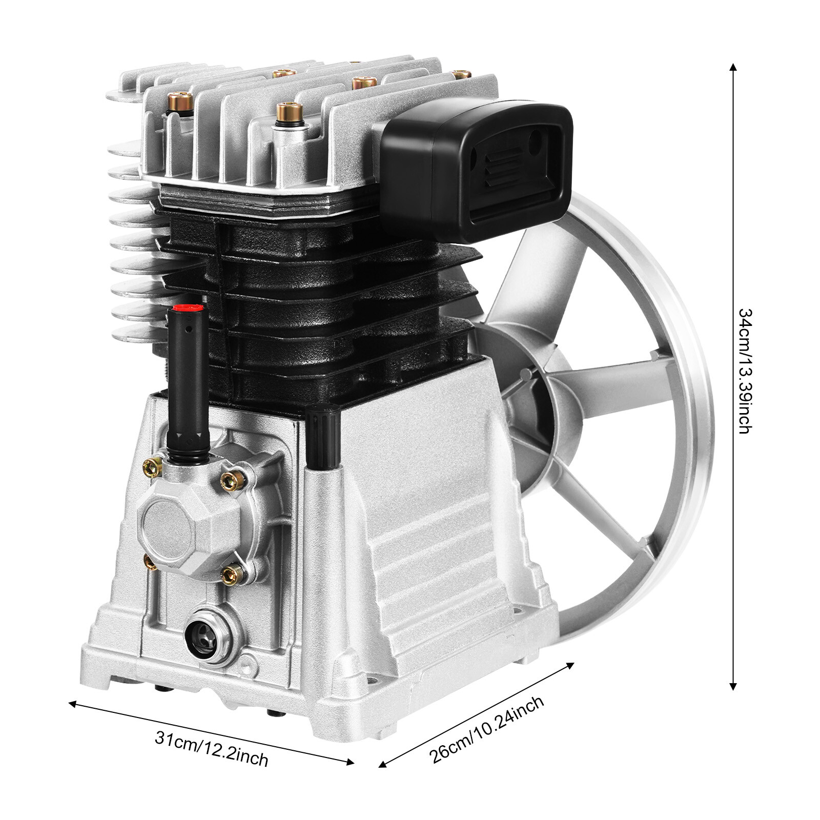 Piston 3HP 250L/min Single Stage Twin Cylinder Air Compressor Pump Head