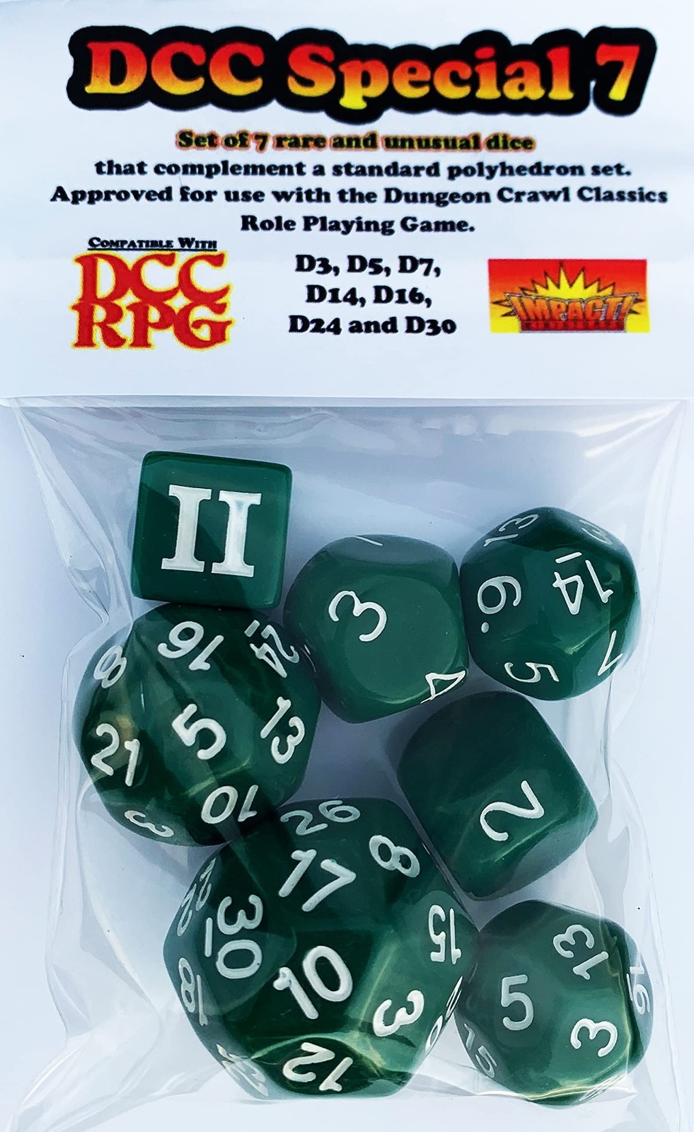 DCC Special 7 - Green - Set of 7 Rare and Unusual RPG dice Approved for use w...