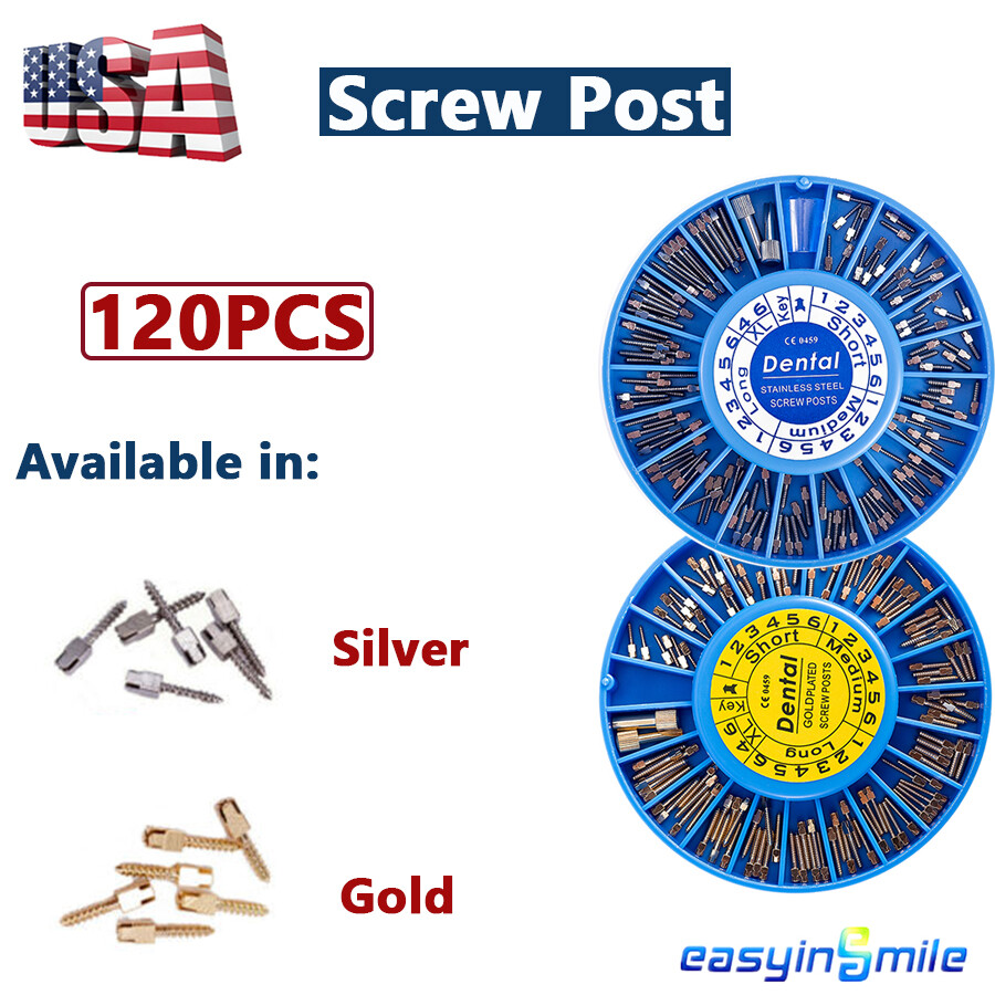 Dental Screw Post Titanium Kit Silver/Gold Plated Conical Root Canal Pins 120PCS