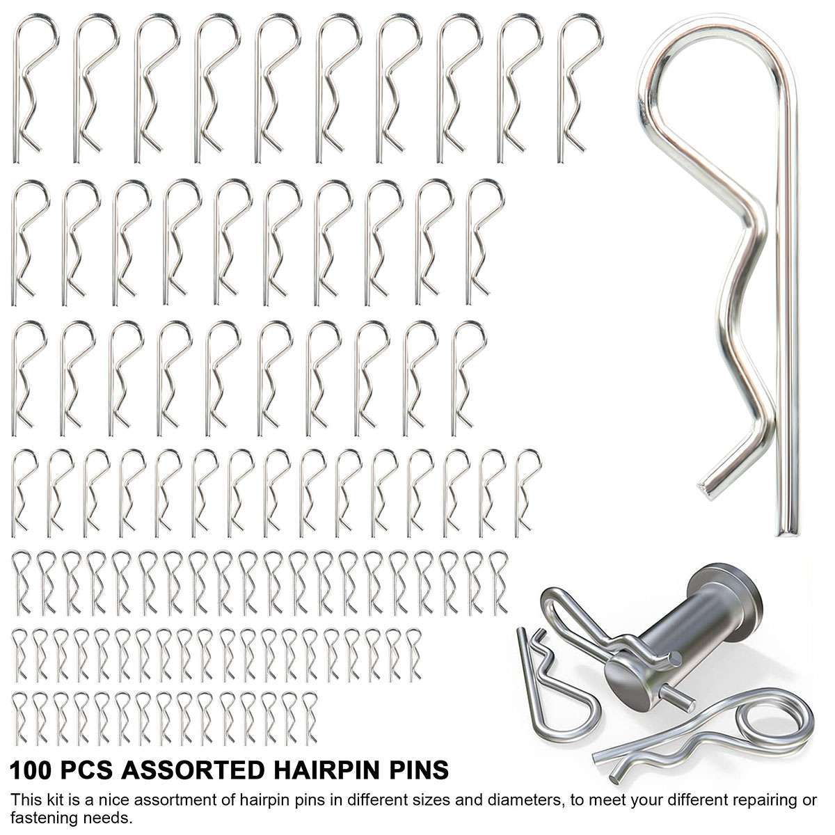 100 Pcs Cotter Pin Assortment Set 6 Sizes Grab Split Fixings Securing Lock Pins