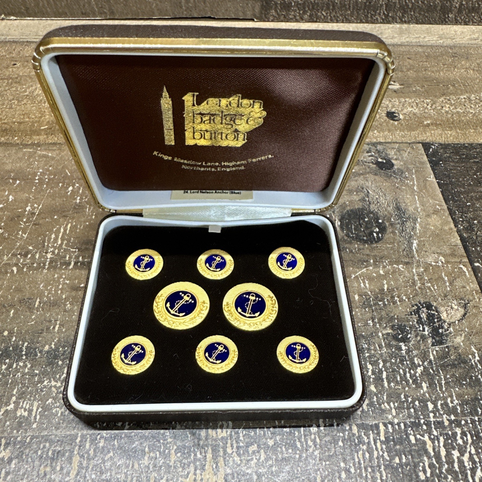 New Old Stock London Badge and Button England Military Anchor Logo