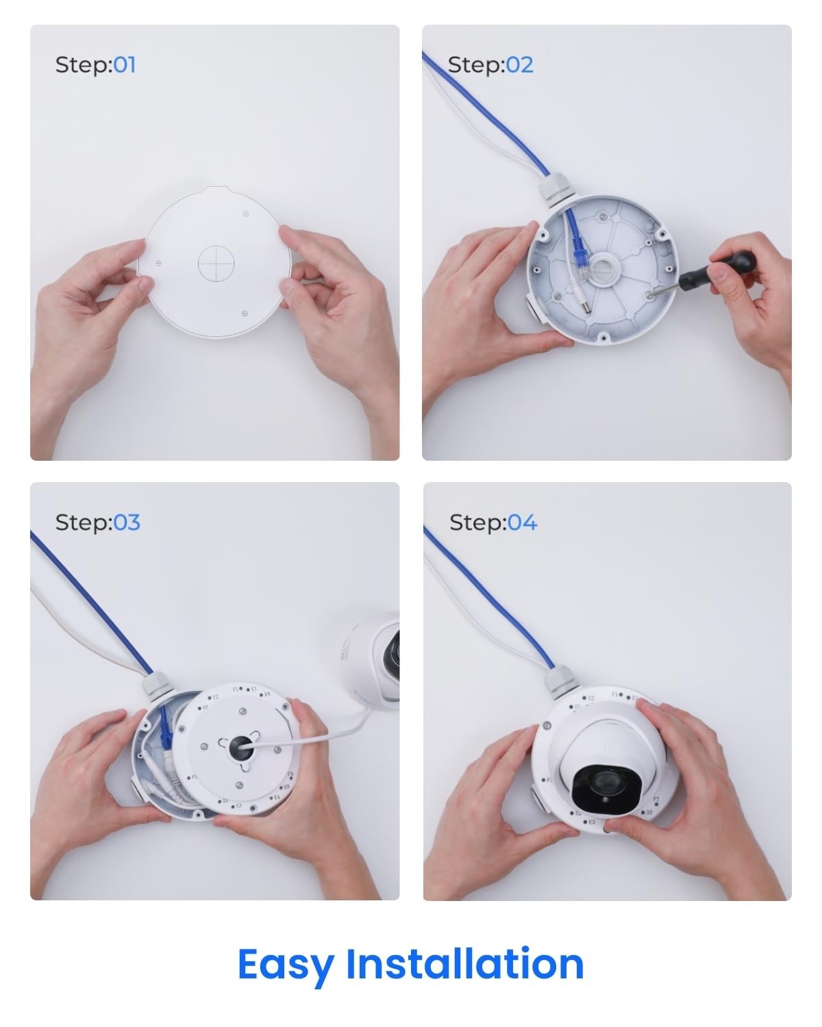 Universal Junction Box for Dome Cameras, Easy Setup with Pre-Drilled Holes