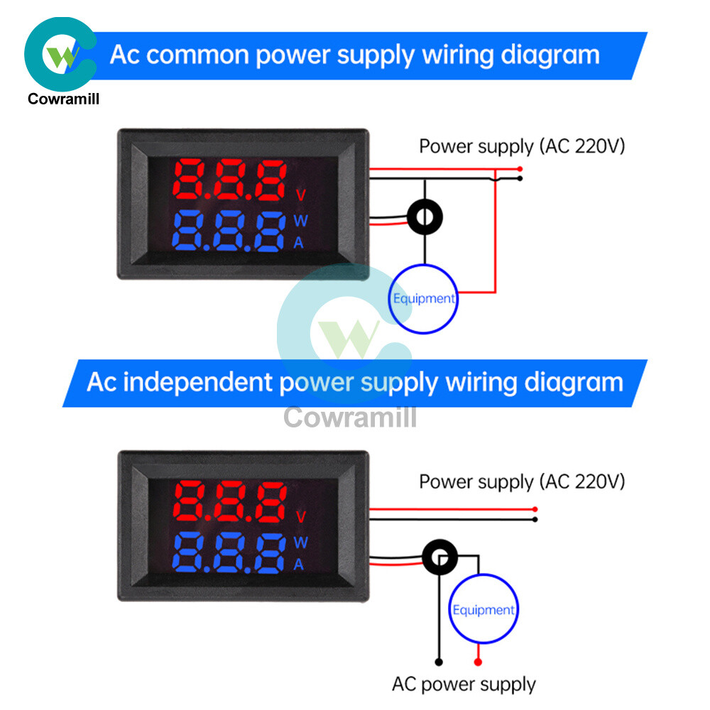 Dual Digital AC Voltage Current Power Meter Voltmeter Ammeter Red Blue 10A/30A