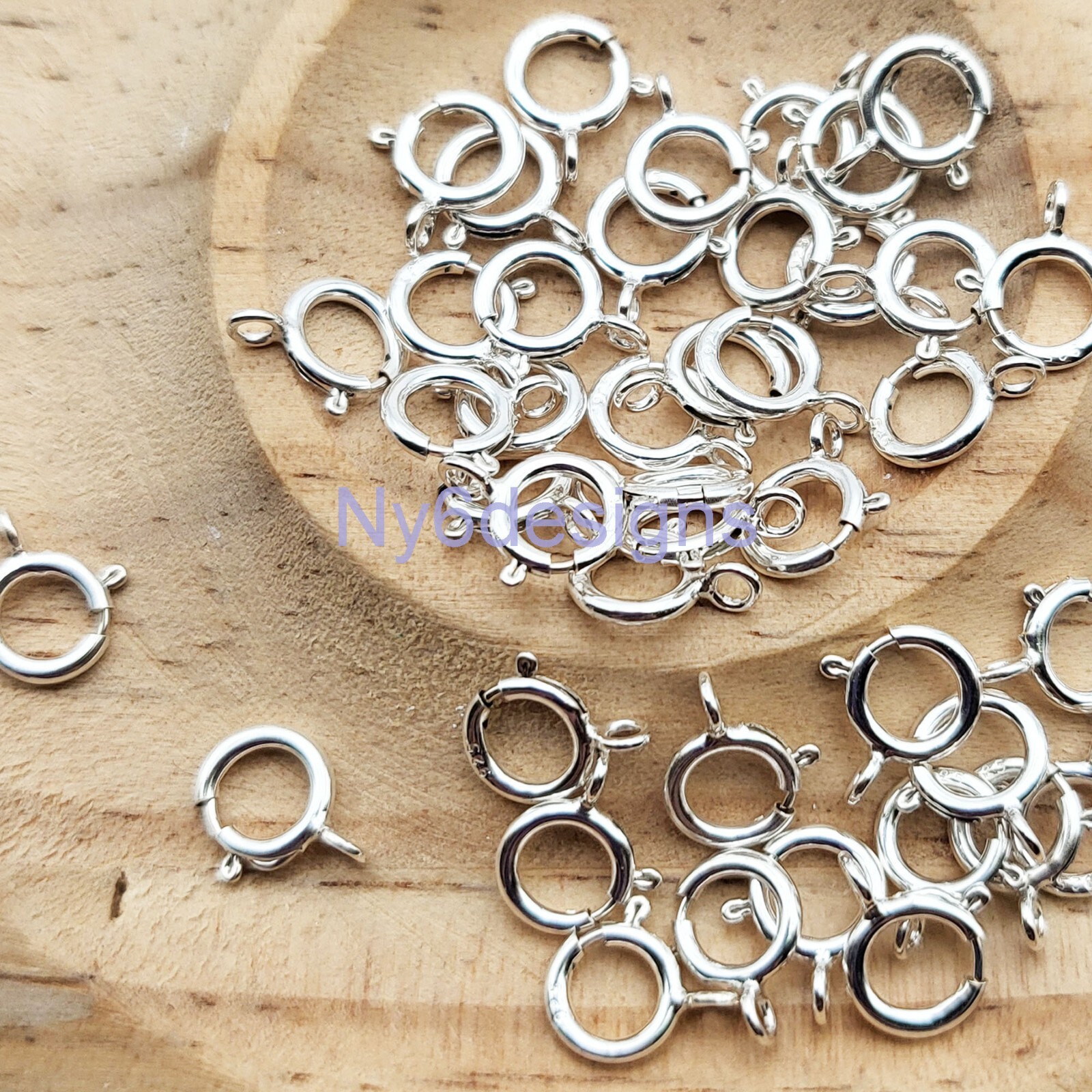 Sterling Silver Spring Ring Clasp 5mm/6mm/7mm Open & Closed Ring Finding (5pcs)