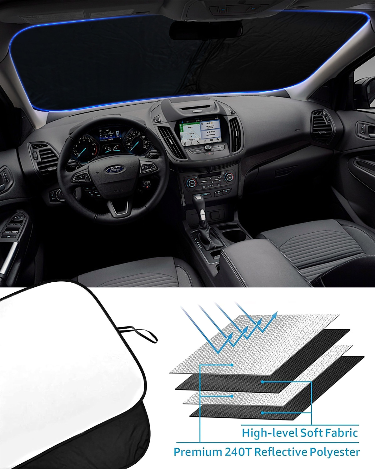 For 2013-2019 Ford Escape Foldable Windshield Sun Shade UV Block Shield Cover