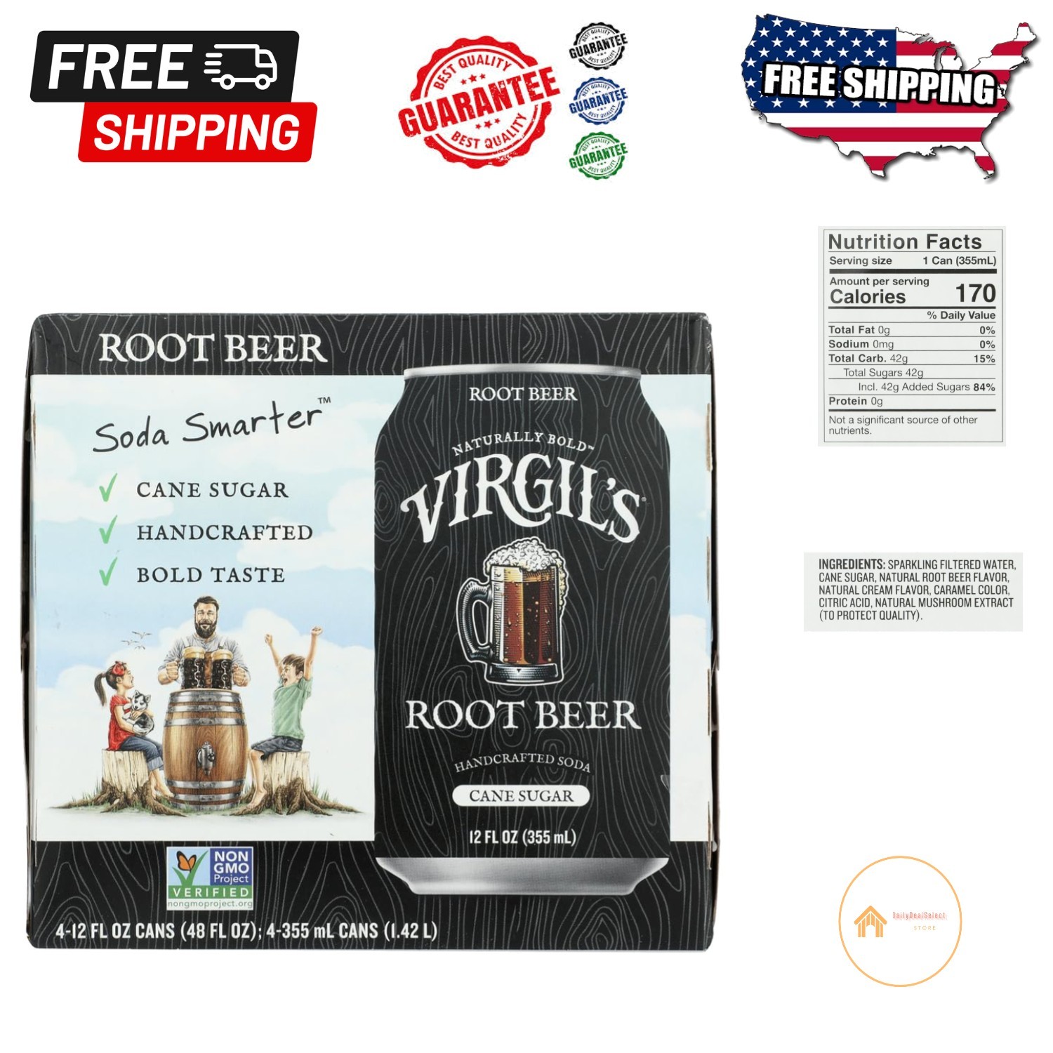 Classic Root Beer 4-Pack Cans - Convenient & Refreshing Beverage Choice