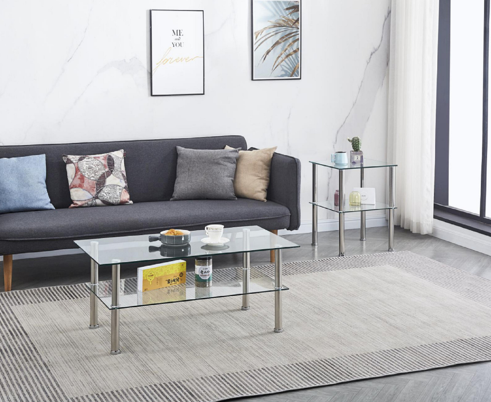 2-Layer Space Coffee Table ,Modern Sofa table with Storage Shelve for Living Ro