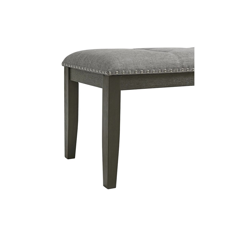 Elements Everdeen Upholstered Dining Bench Gray Fabric Nailhead D-4930-7-BN