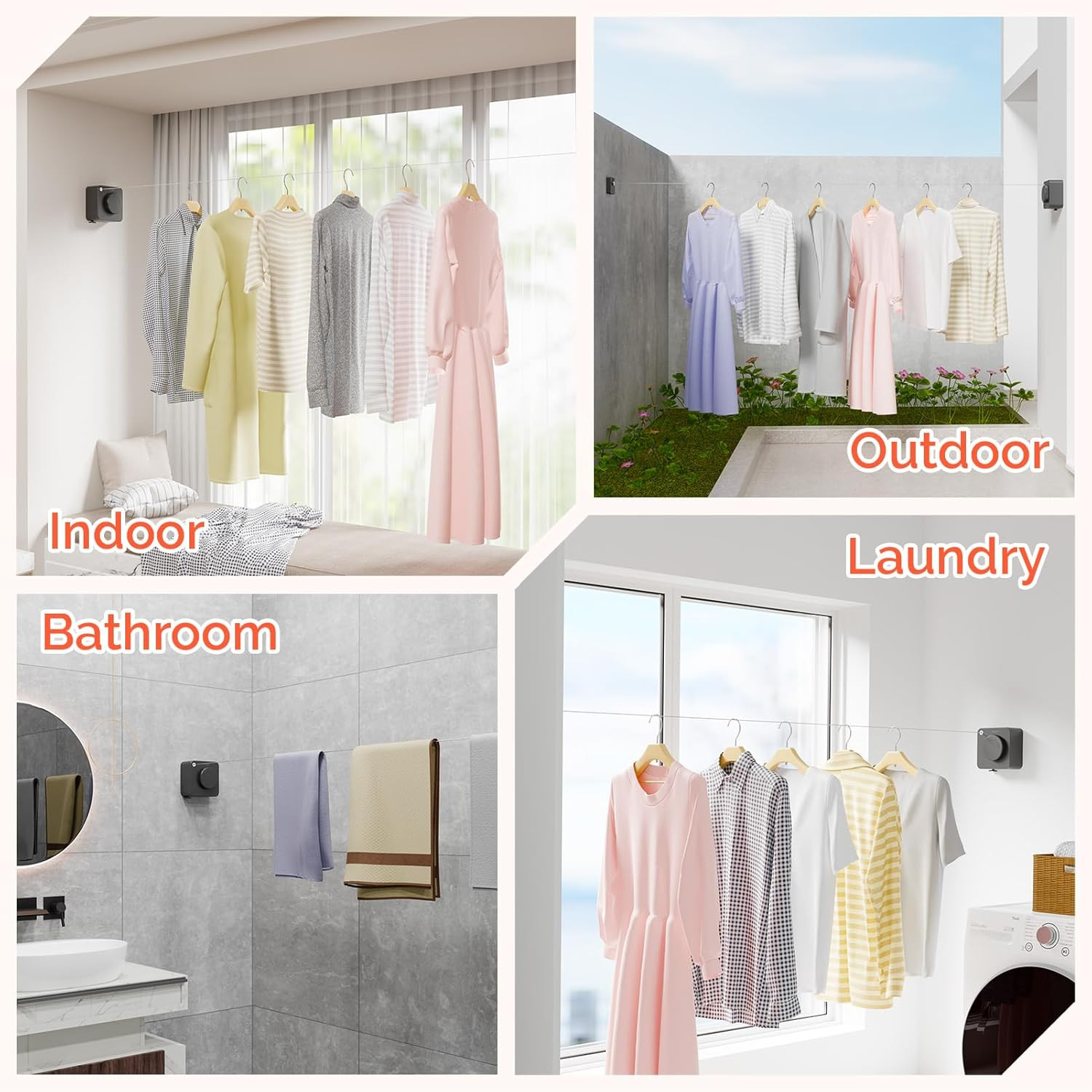 Retractable Clothesline Indoor, Non-Sagging Outdoors Clothesline Retracting, Hea
