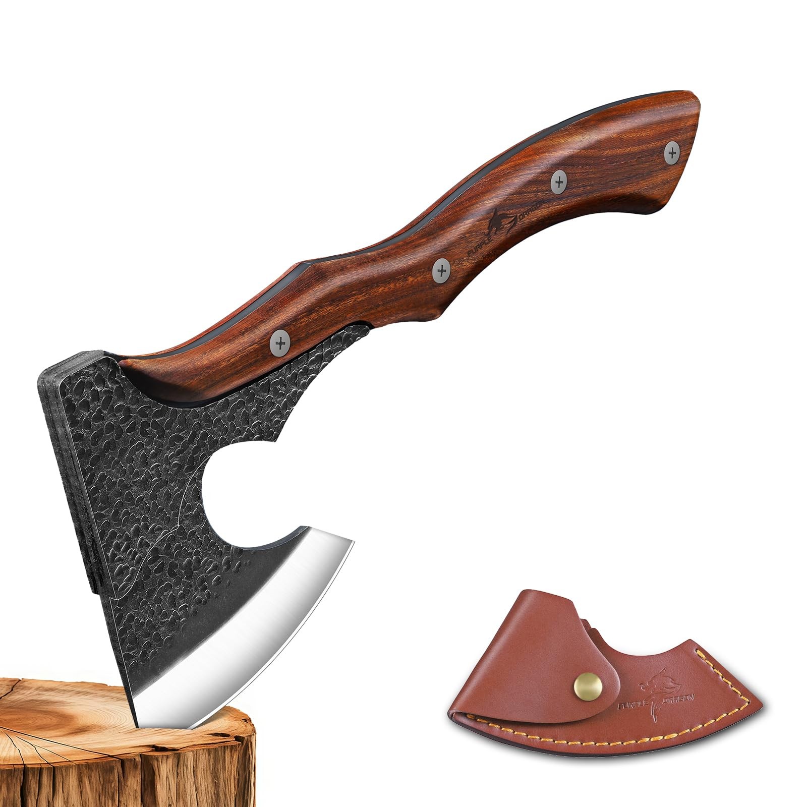 Purple Dragon Camping Hatchet Axe with Sheath - 14" purple head, wood handle