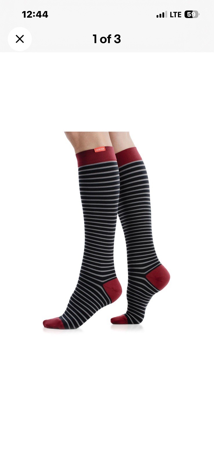 VIM&VIGR Little Stripe Nylon 30-40 mmHg Black/Gray Compression Socks L/XL