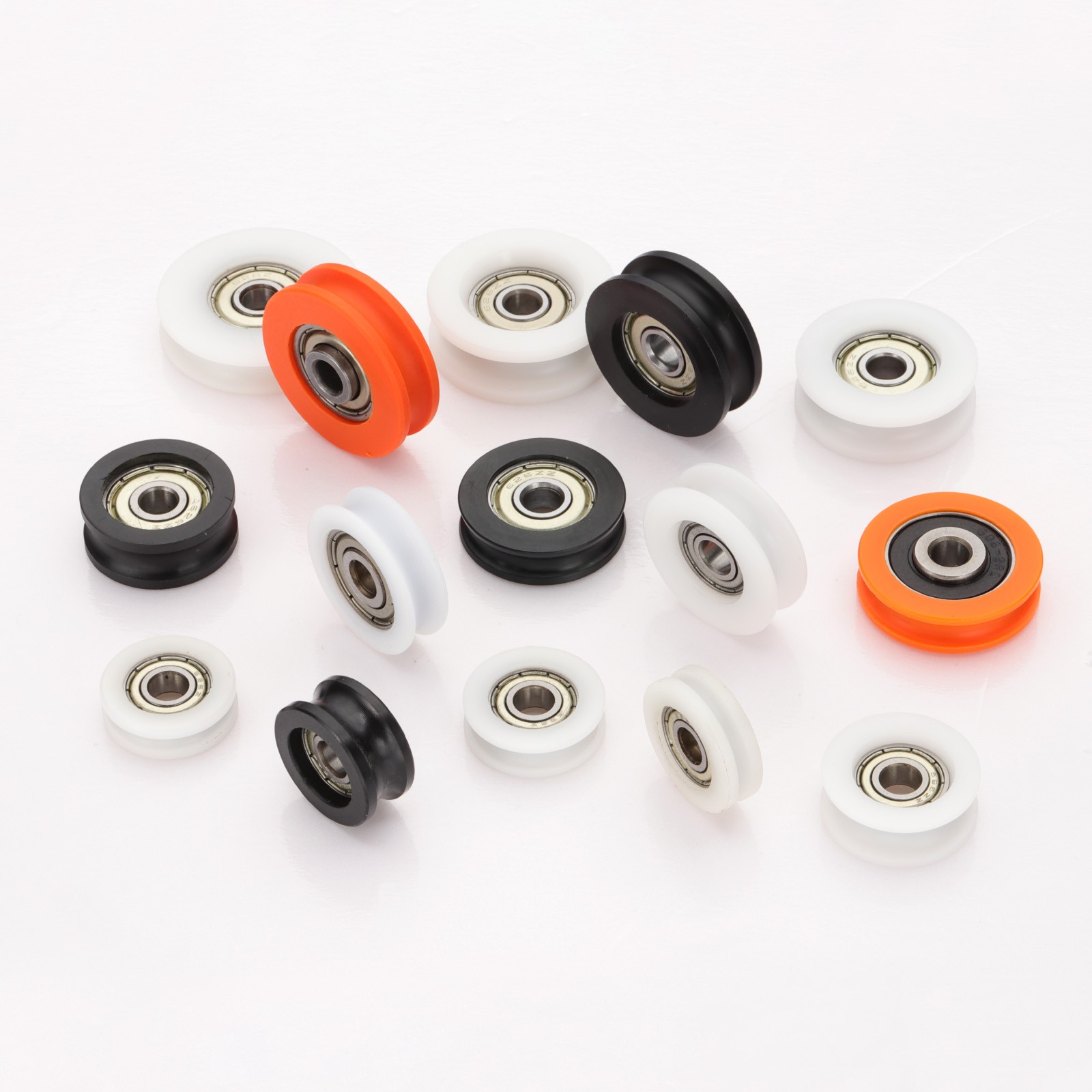 U Groove Ball Bearing Roller, 6 x 24 x 9mm Guide Wheel, White Pack of 4