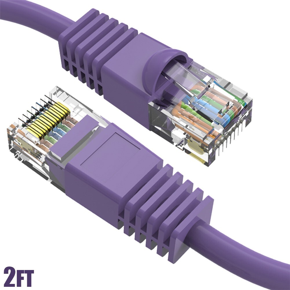 2FT Cat6 RJ45 Ethernet LAN Network UTP Snagless Patch Cable Pure Copper Purple