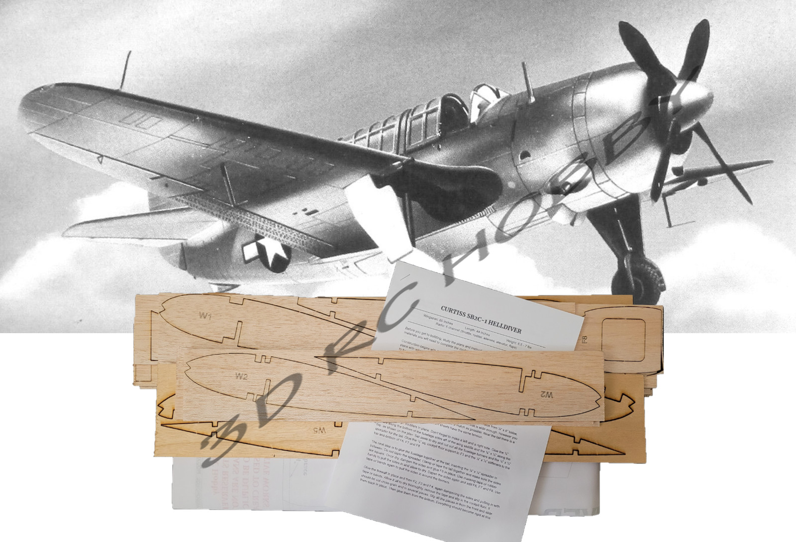 Curtiss SB2C-1 Helldiver 60" WS RC Airplane Laser Cut Balsa Ply Short Kit + Plan