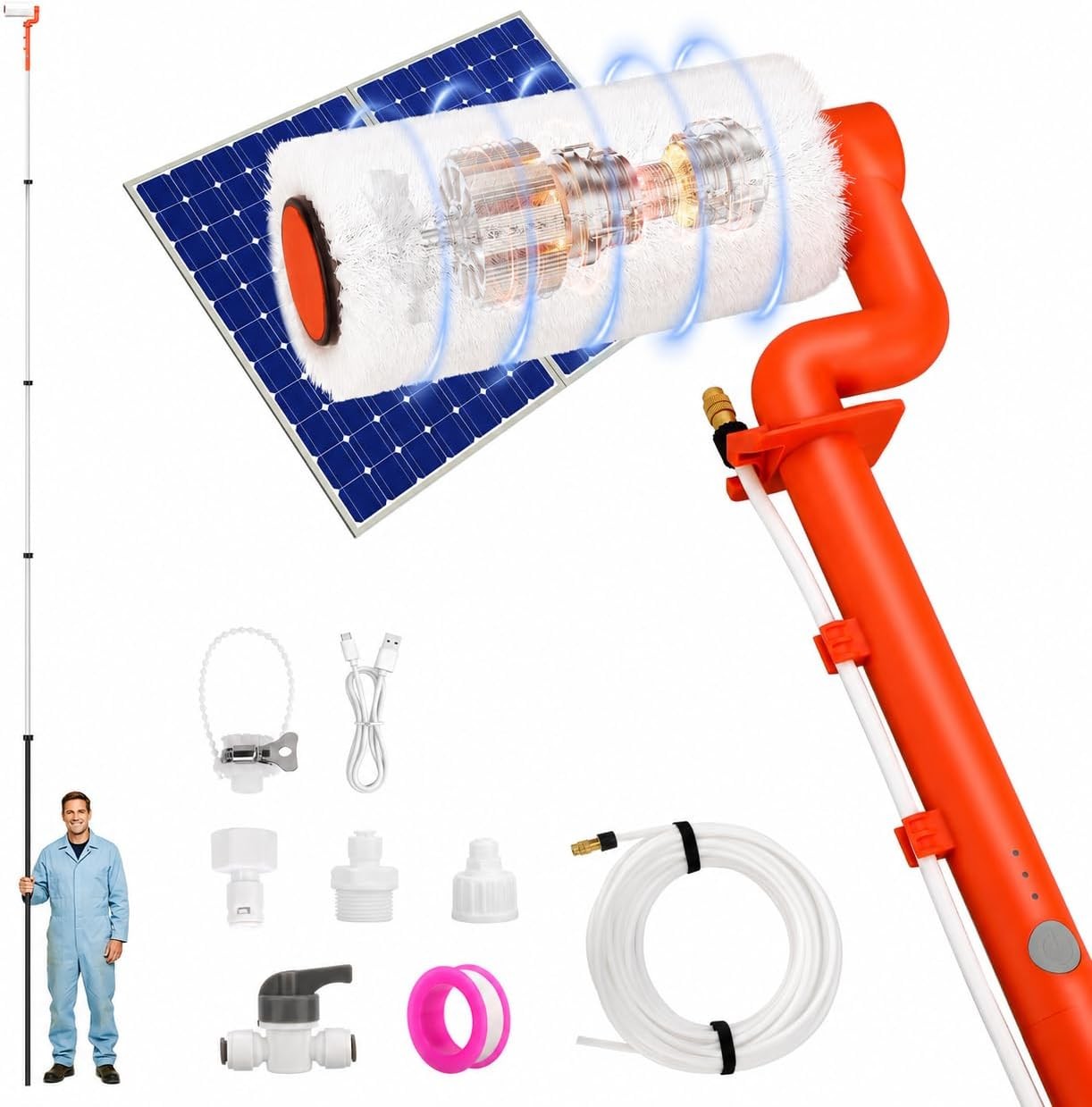 Solar Cleaning Kit 20FT Pole Brush 2 Speeds
