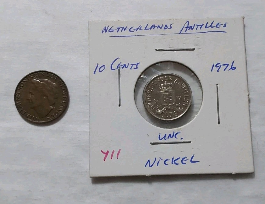 1948 Netherlands 1 Cent Bronze AU Coin + 1976 10C Netherlands KM#107.1-Free Post