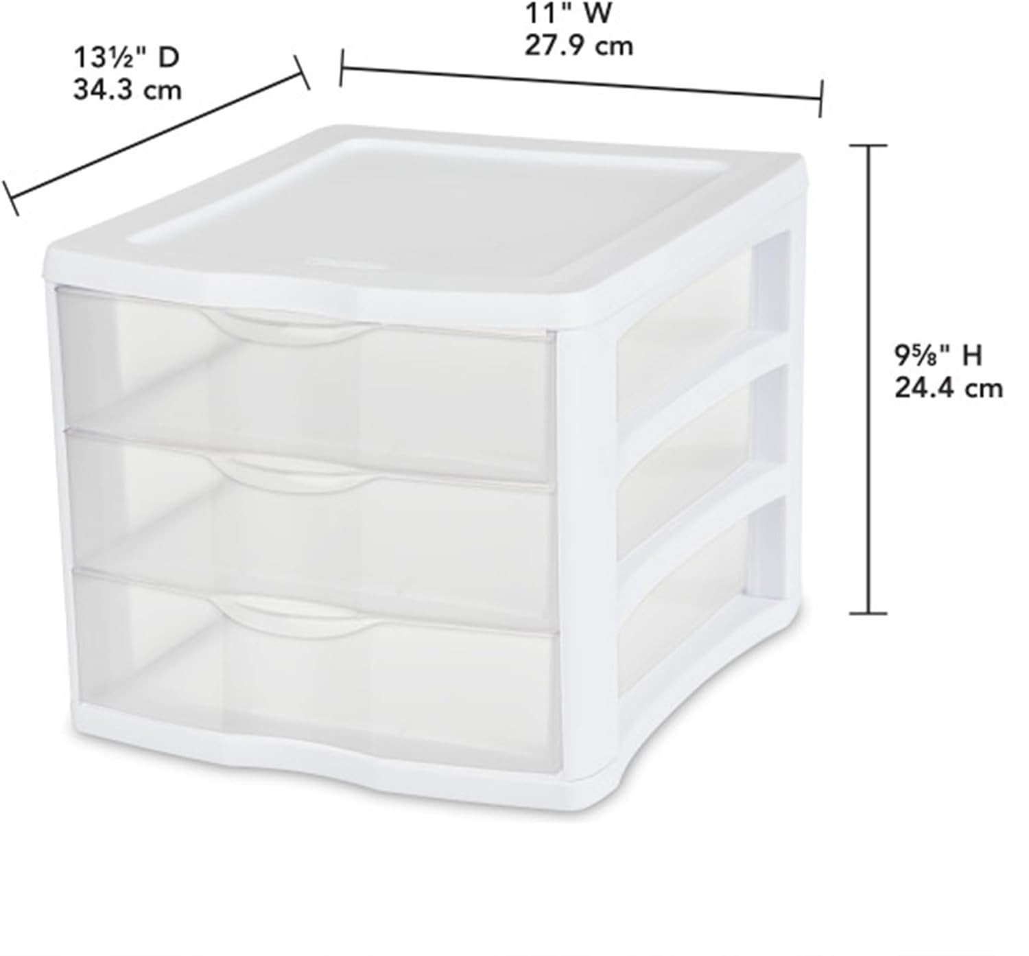 4-Pack 3 Drawer Unit, Stackable Plastic Organizer with Drawers, White Frame - Mu