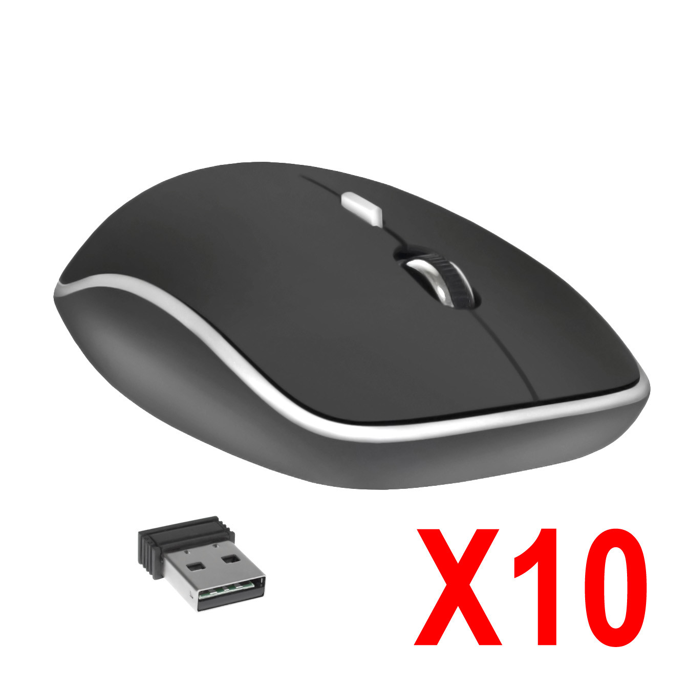 Lot of 10 2.4GHz Wireless Cordless Optical Mouse Mice USB PC Laptop Black