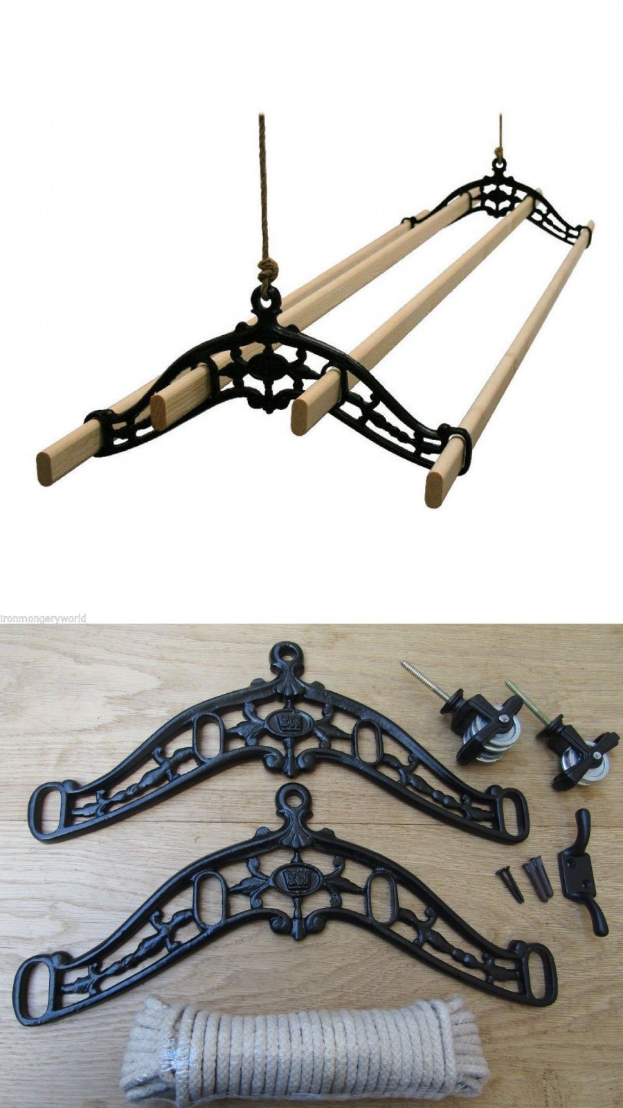 4 LATH EDWARDIAN kitchen ceiling pulley Clothes horse airer dryer rack laundry