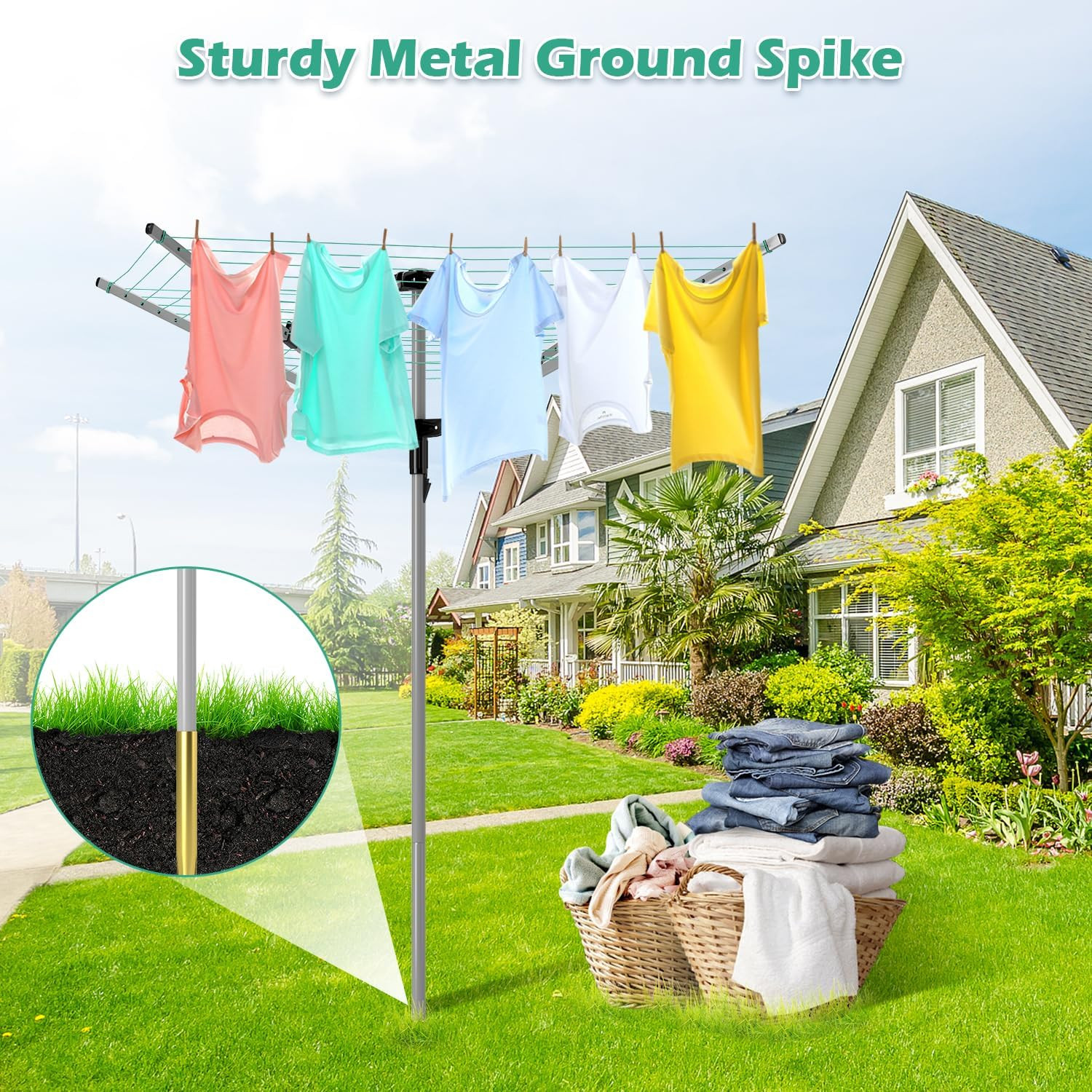 Adjustable Rotary Umbrella Clothesline - 4 Arms, 165 Ft Drying Rack