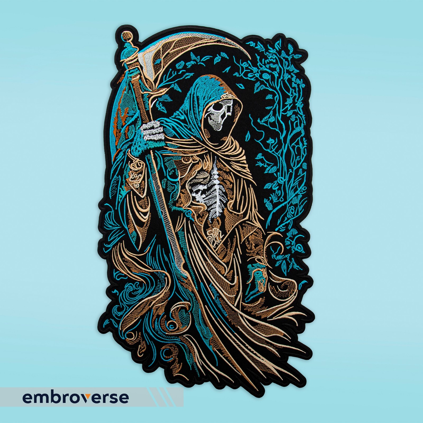 Grim Reaper Large Embroidered Patch - Death Back Patch - Skull-Themed Iron-On