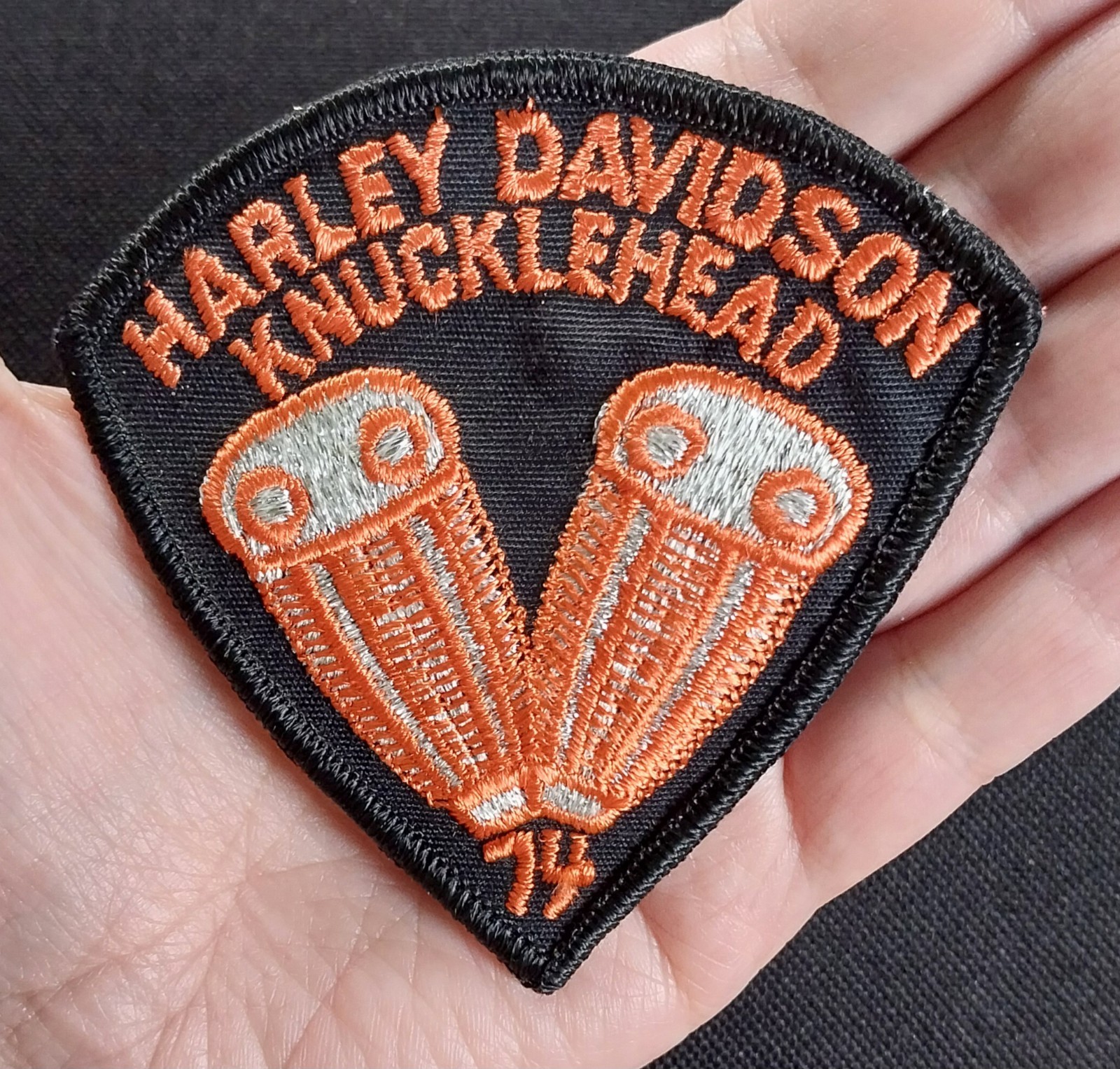 Vintage Authentic Original Harley-Davidson Knucklehead 74 Orange Biker Patch