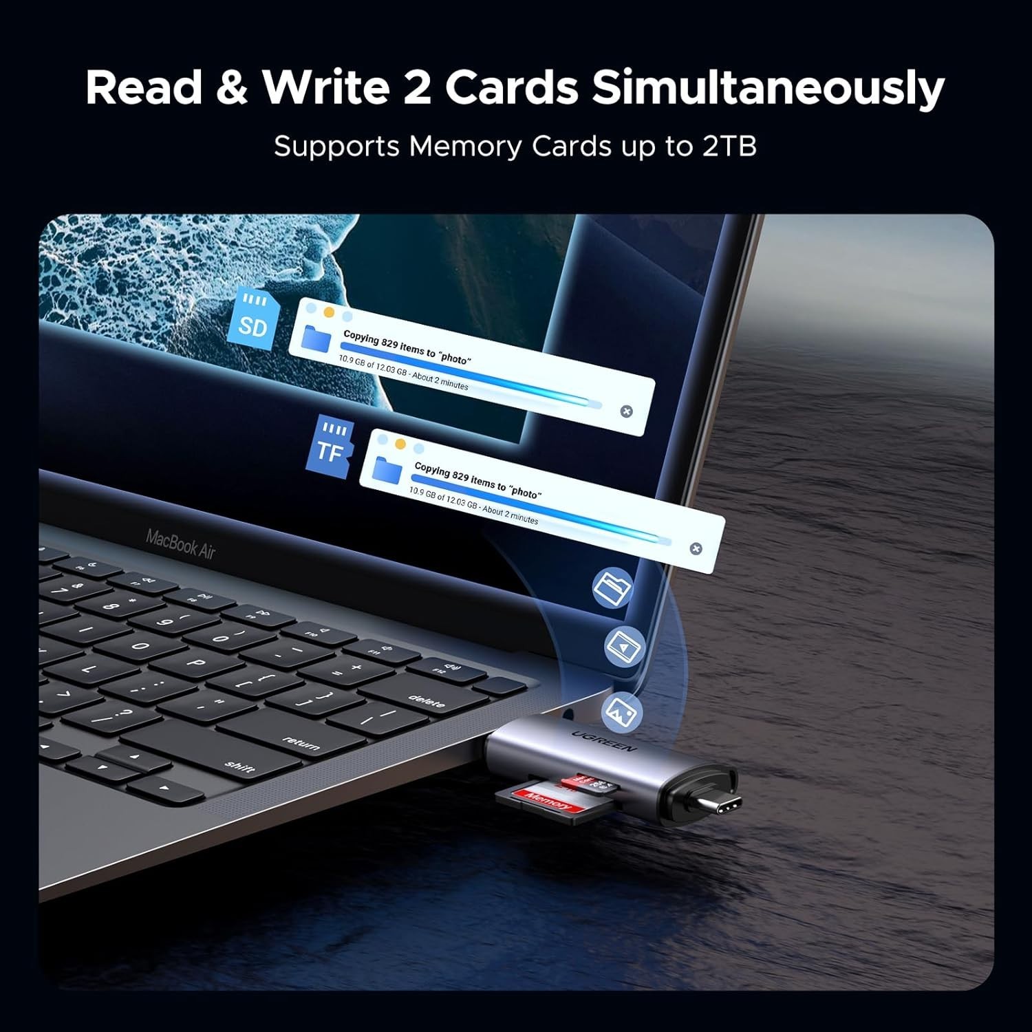 UGREEN SD Card Reader USB C, USB 3.0 Micro SD Card Reader 2 in 1 Memory Card Rea