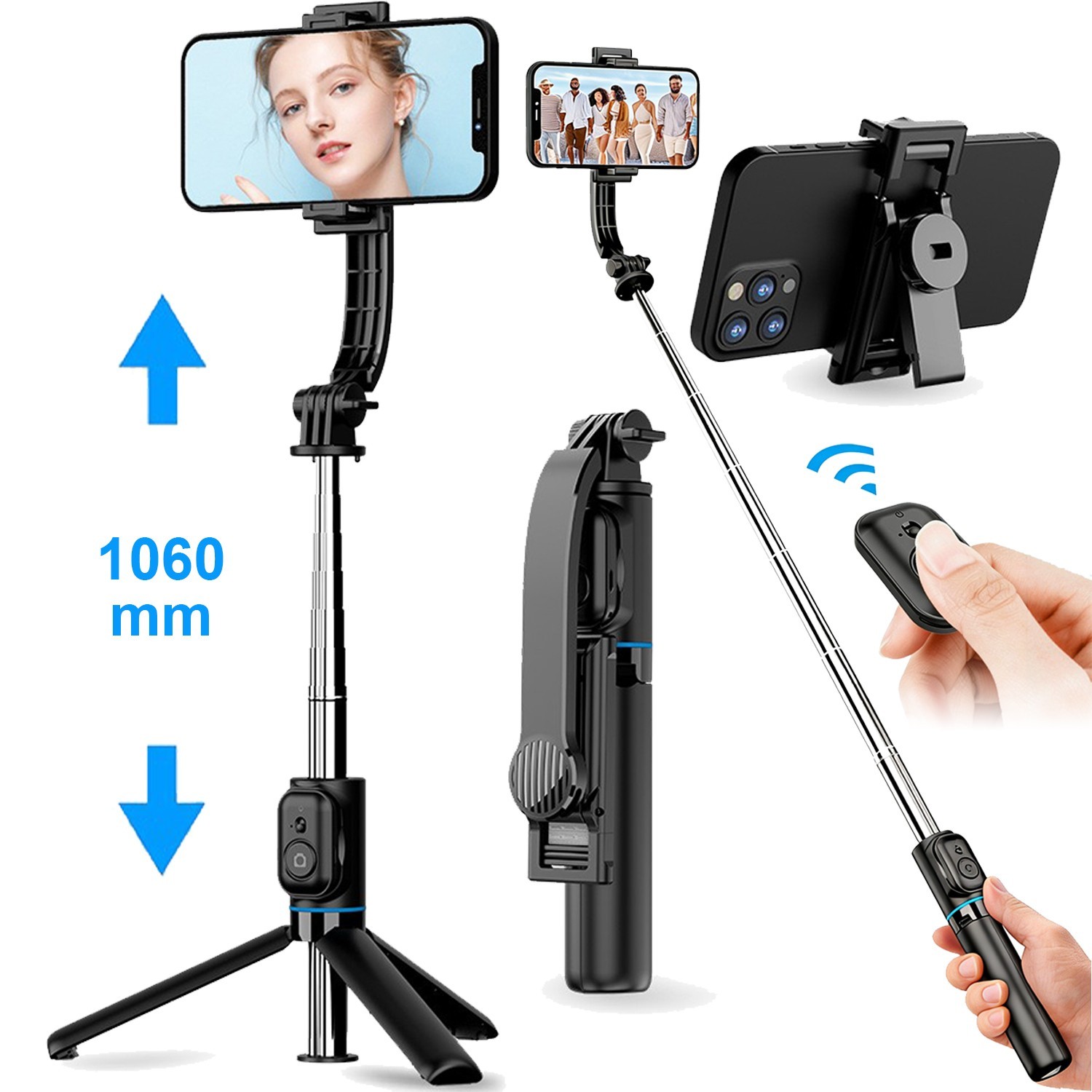 42" Cell Phone Selfie Stick Tripod Wireless Remote Extendable for iPhone/Android