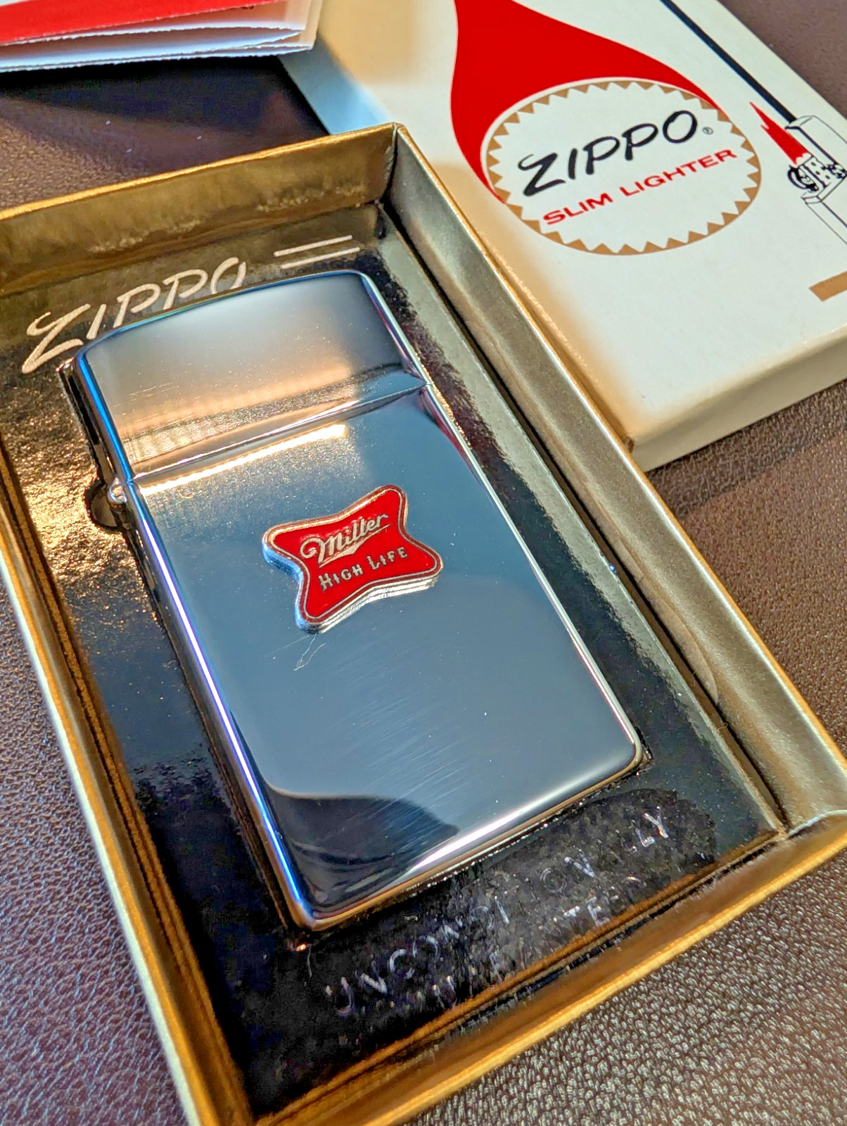Miller High Life Zippo Slim Lighter Vintage 1960s NOS Promotional Piece